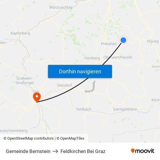 Gemeinde Bernstein to Feldkirchen Bei Graz map