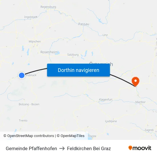 Gemeinde Pfaffenhofen to Feldkirchen Bei Graz map