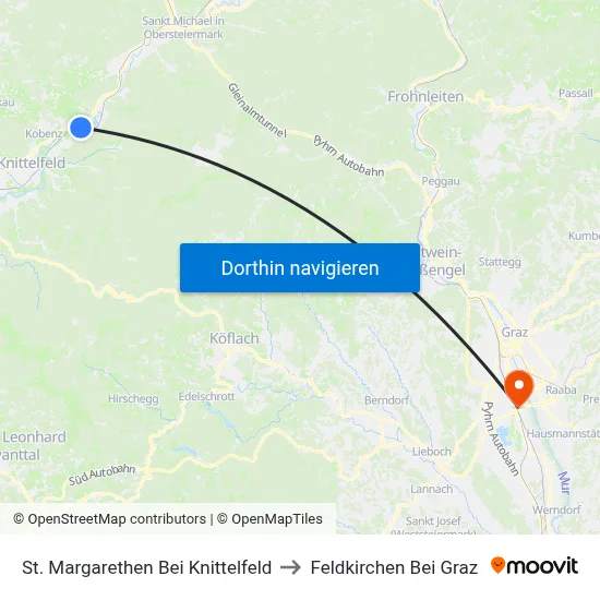 St. Margarethen Bei Knittelfeld to Feldkirchen Bei Graz map