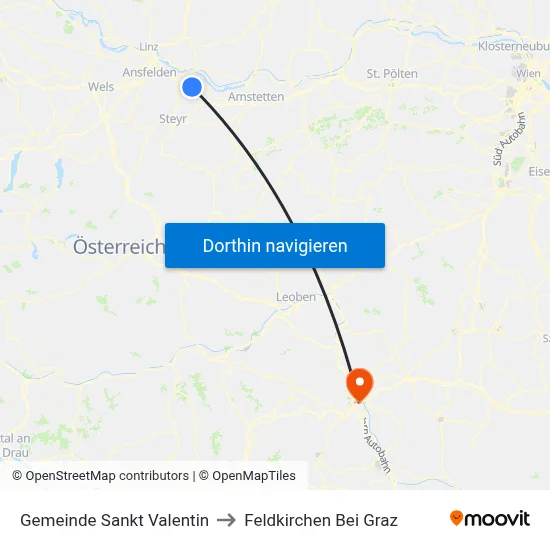Gemeinde Sankt Valentin to Feldkirchen Bei Graz map