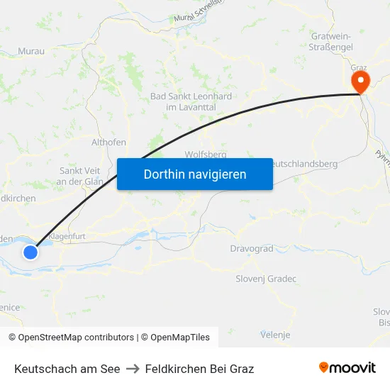 Keutschach am See to Feldkirchen Bei Graz map