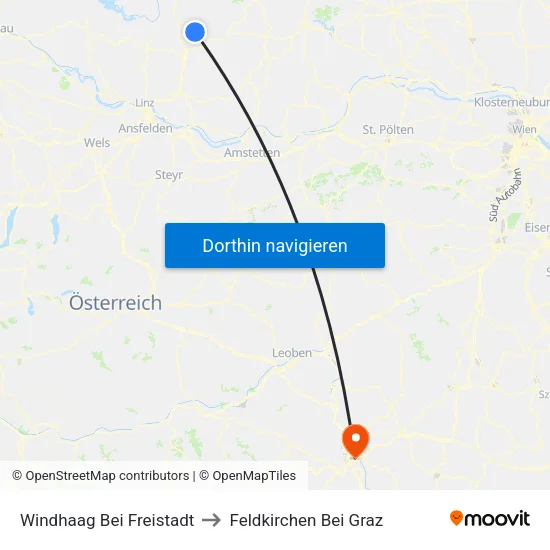 Windhaag Bei Freistadt to Feldkirchen Bei Graz map