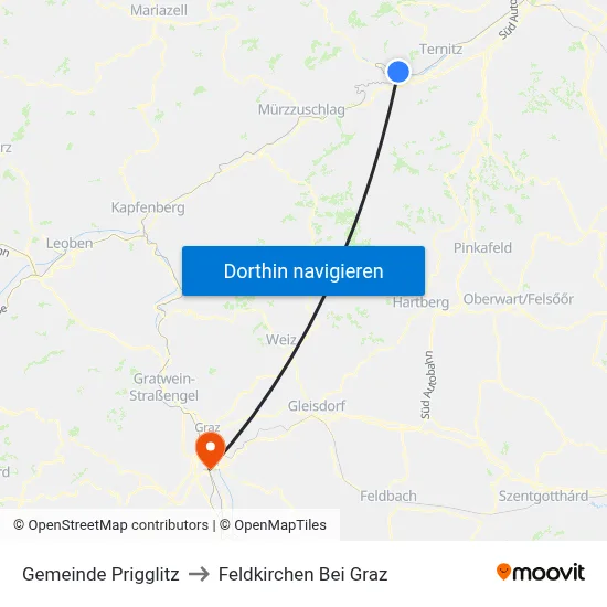 Gemeinde Prigglitz to Feldkirchen Bei Graz map