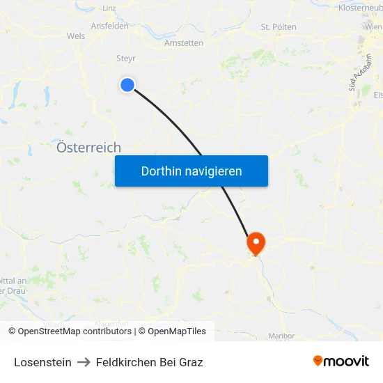 Losenstein to Feldkirchen Bei Graz map