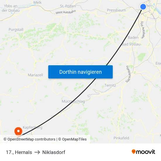17., Hernals to Niklasdorf map