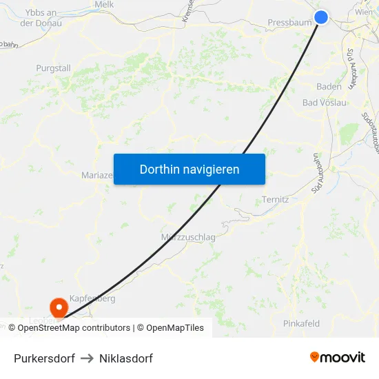 Purkersdorf to Niklasdorf map