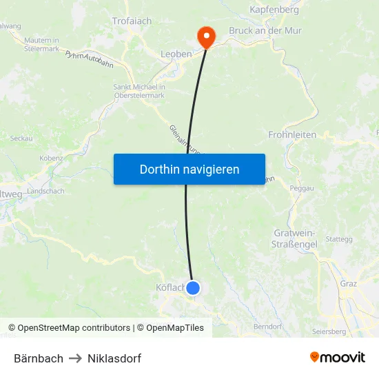 Bärnbach to Niklasdorf map