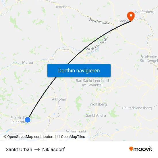 Sankt Urban to Niklasdorf map