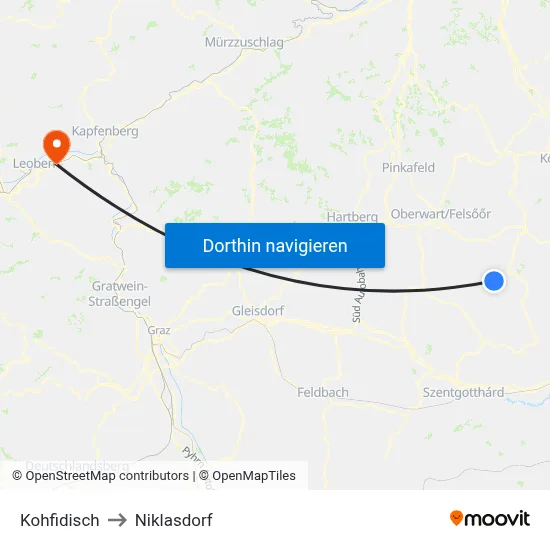 Kohfidisch to Niklasdorf map