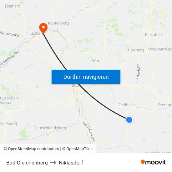 Bad Gleichenberg to Niklasdorf map