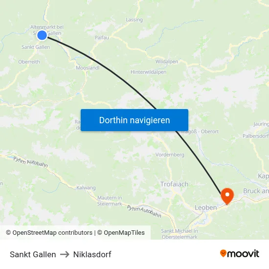 Sankt Gallen to Niklasdorf map