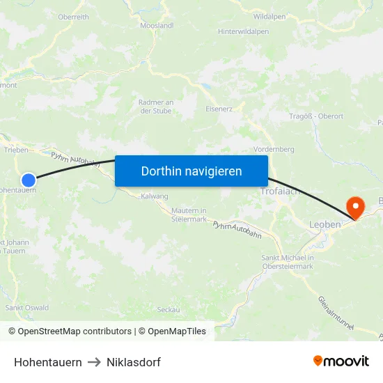 Hohentauern to Niklasdorf map