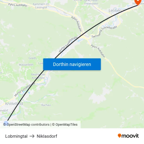 Lobmingtal to Niklasdorf map