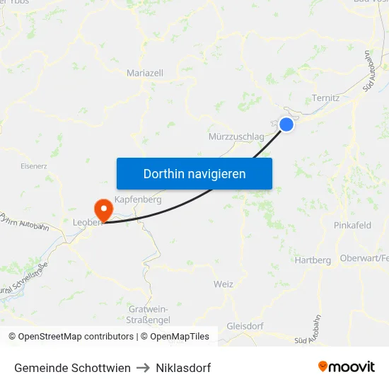 Gemeinde Schottwien to Niklasdorf map