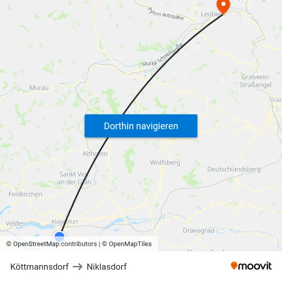 Köttmannsdorf to Niklasdorf map