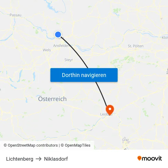 Lichtenberg to Niklasdorf map