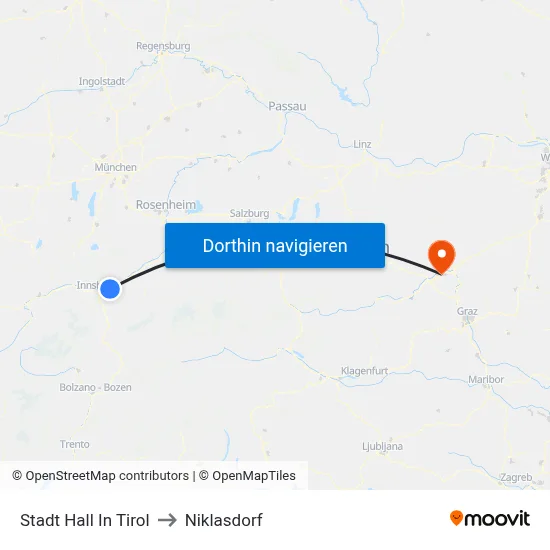 Stadt Hall In Tirol to Niklasdorf map