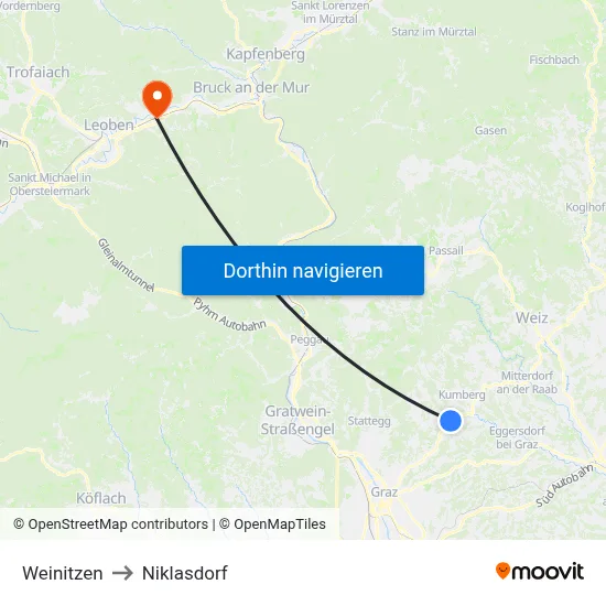 Weinitzen to Niklasdorf map