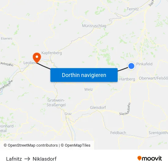 Lafnitz to Niklasdorf map