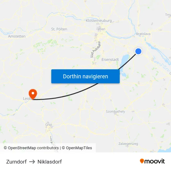 Zurndorf to Niklasdorf map