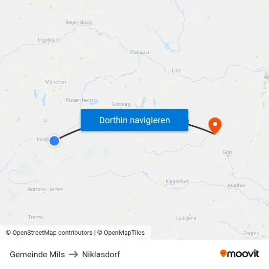 Gemeinde Mils to Niklasdorf map