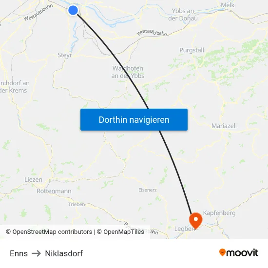 Enns to Niklasdorf map