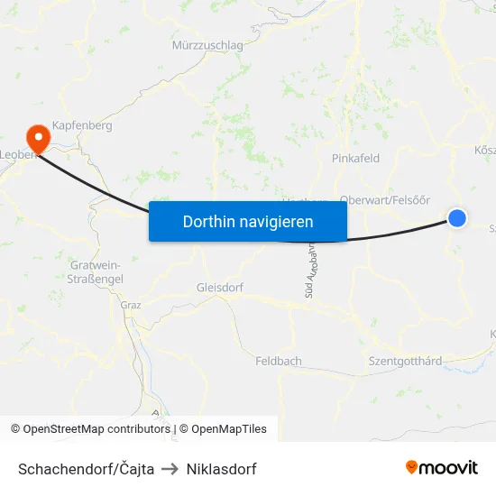 Schachendorf/Čajta to Niklasdorf map