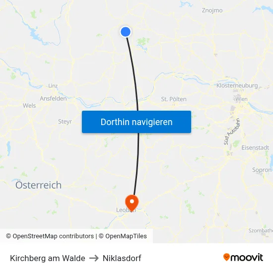 Kirchberg am Walde to Niklasdorf map