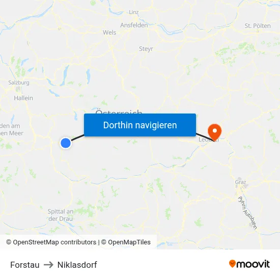 Forstau to Niklasdorf map