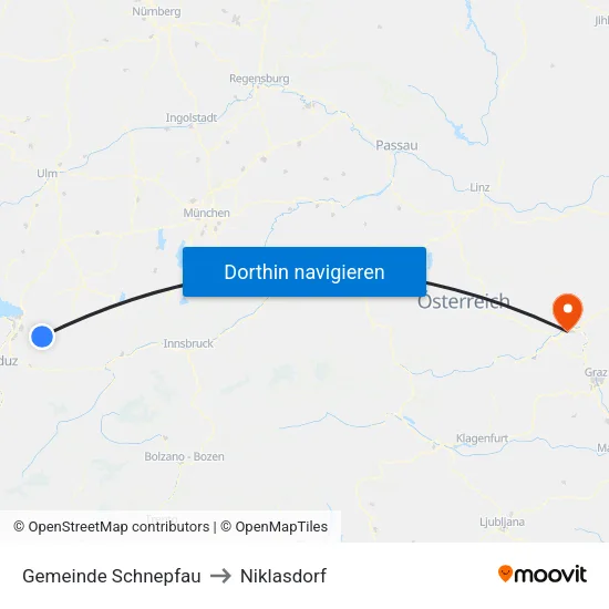 Gemeinde Schnepfau to Niklasdorf map