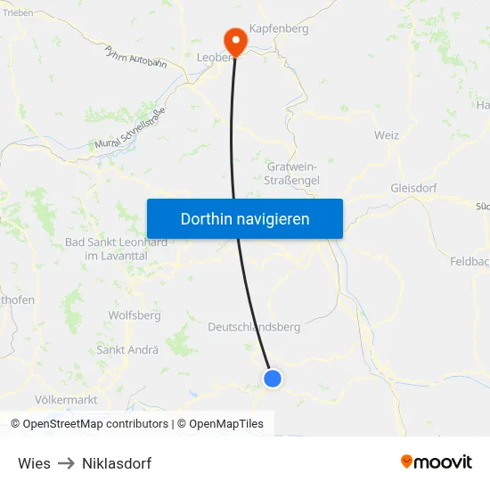 Wies to Niklasdorf map