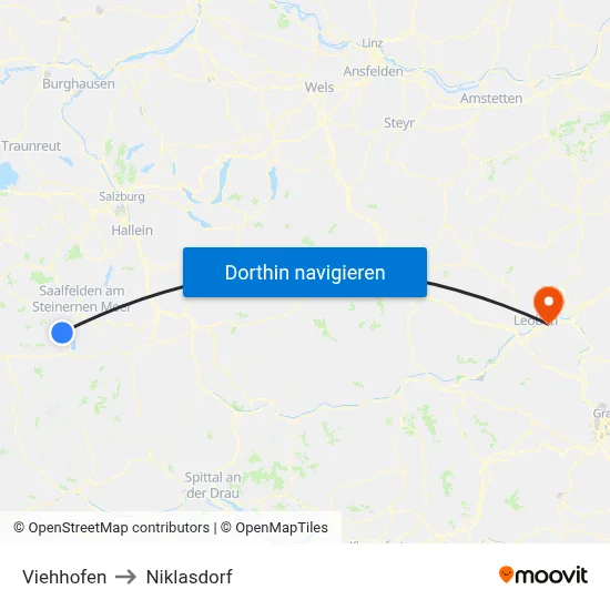 Viehhofen to Niklasdorf map