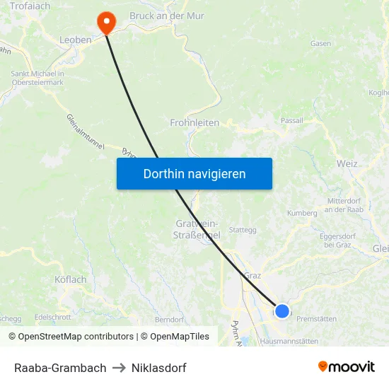 Raaba-Grambach to Niklasdorf map