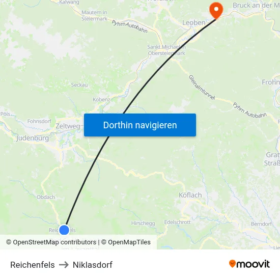 Reichenfels to Niklasdorf map