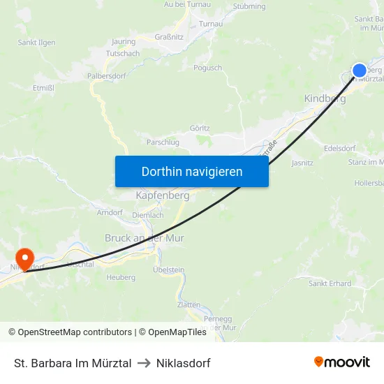 St. Barbara Im Mürztal to Niklasdorf map