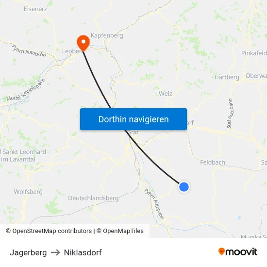 Jagerberg to Niklasdorf map