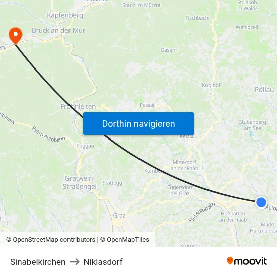 Sinabelkirchen to Niklasdorf map