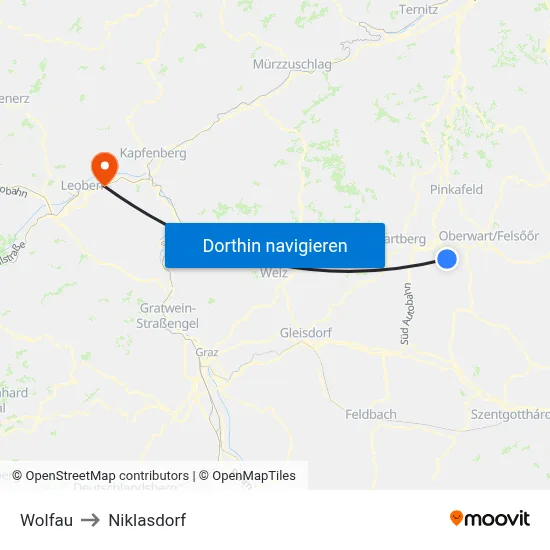 Wolfau to Niklasdorf map