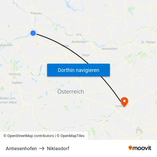 Antiesenhofen to Niklasdorf map