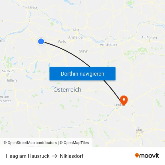 Haag am Hausruck to Niklasdorf map