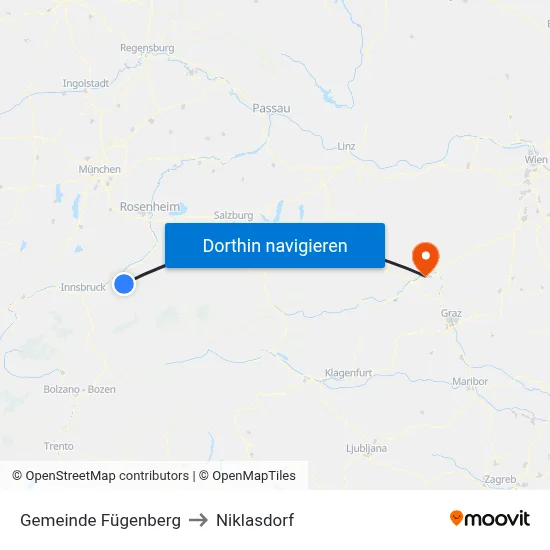 Gemeinde Fügenberg to Niklasdorf map