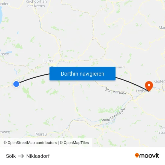 Sölk to Niklasdorf map
