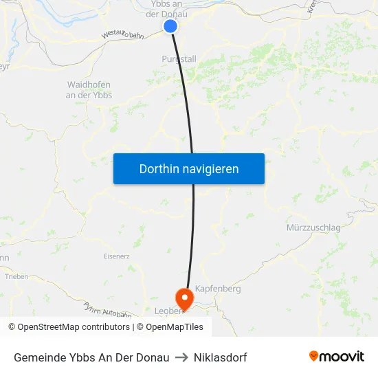 Gemeinde Ybbs An Der Donau to Niklasdorf map