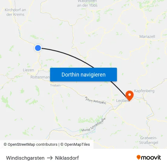 Windischgarsten to Niklasdorf map