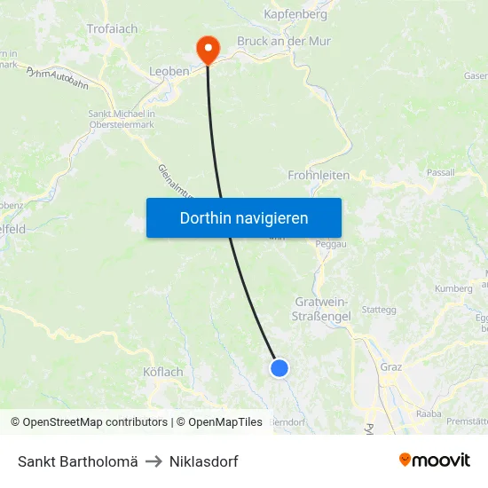 Sankt Bartholomä to Niklasdorf map