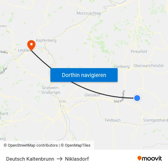 Deutsch Kaltenbrunn to Niklasdorf map