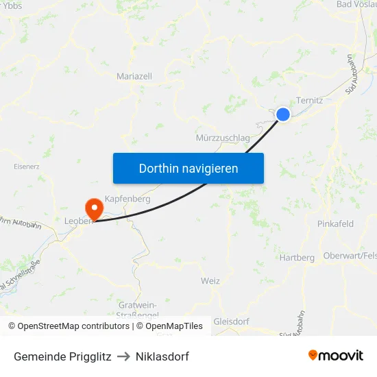 Gemeinde Prigglitz to Niklasdorf map
