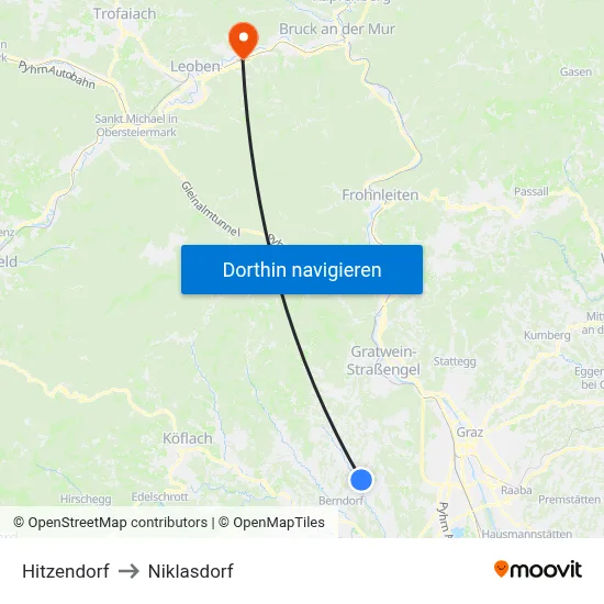 Hitzendorf to Niklasdorf map