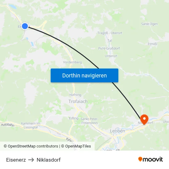 Eisenerz to Niklasdorf map