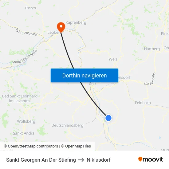 Sankt Georgen An Der Stiefing to Niklasdorf map